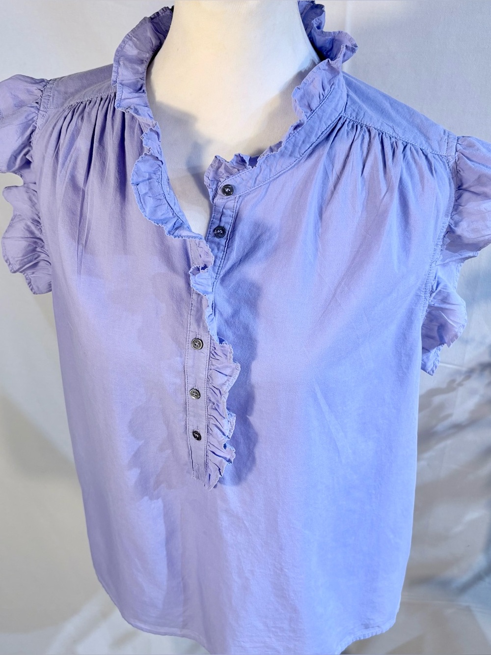 💥Xirena Bexie Top Lilac Petal Cotton Ruffle Sleeveless Blouse Sz L 🧡 - Picture 6 of 9